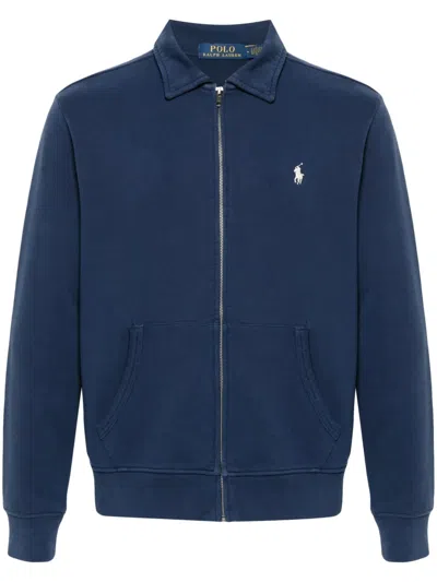 Polo Ralph Lauren Spread-collar Zip-up Sweatshirt In Blue