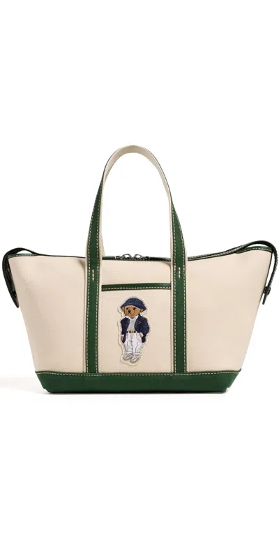 Polo Ralph Lauren Spring Bear Mini Shopper Tote Ecru/juniper In Red