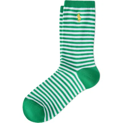 Polo Ralph Lauren Spring Even Stripe Cotton Blend Crew Socks In Green