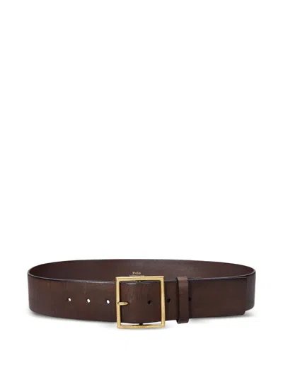 Polo Ralph Lauren Square-buckle Distressed Belt In Brown