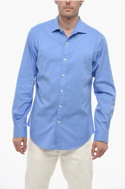Polo Ralph Lauren Standard Collar Cotton Slim Fit Shirt In Blue