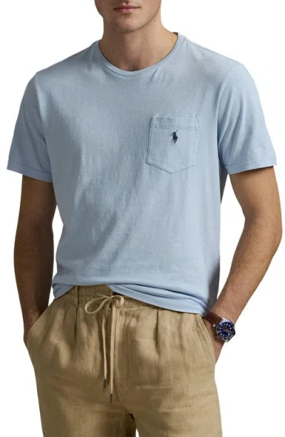 Polo Ralph Lauren Standard Fit Cotton & Linen Pocket T-shirt In Office Blue