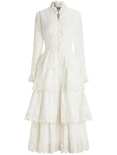 Polo Ralph Lauren Stella Embroidered Poplin Midi Dress In 白色