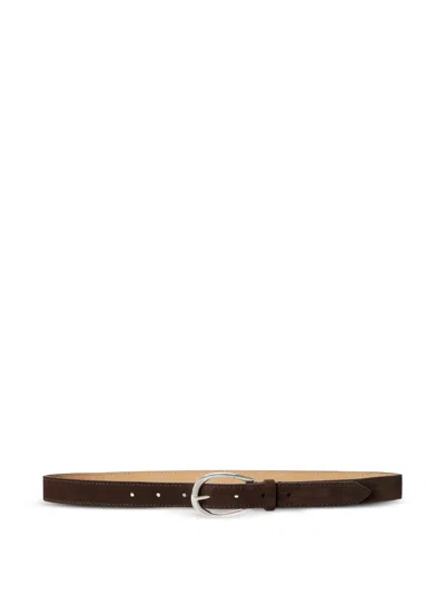 Polo Ralph Lauren Stirrup-buckle Calfskin Suede Belt In Brown