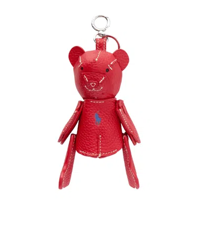 Polo Ralph Lauren Bear Textured-leather And Silver-tone Bag Charm In Red