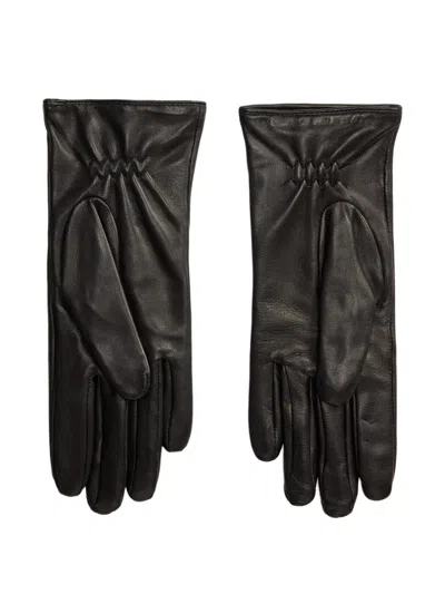 Polo Ralph Lauren Stitched Leather Gloves In Black