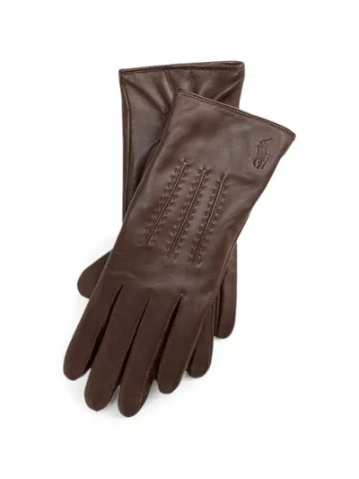 Polo Ralph Lauren Stitched Leather Gloves In Brown