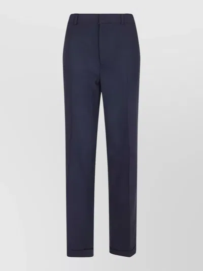 Polo Ralph Lauren Wool Blend Straight Leg Trousers With Defined Pleats In Blue