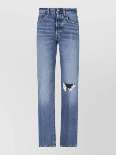 Polo Ralph Lauren Straight Leg Trousers Distressed Detail Belt Loops In Blue
