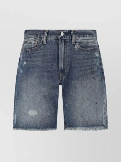 Polo Ralph Lauren Straight Leg Trousers Distressed Styling In Blue