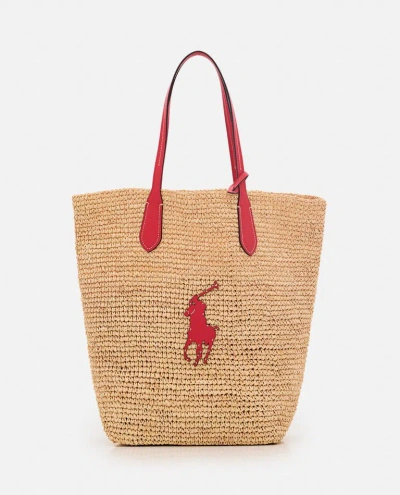 Polo Ralph Lauren Raffia Logo Tote Bag In Brown