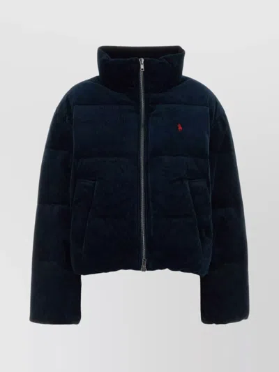 Polo Ralph Lauren Stretch Corduroy Down Jacket With High Collar In Black