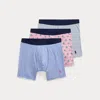 Polo Ralph Lauren Stretch Cotton Boxer Brief 3-pack In Blue Stripe/pink/heather