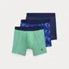 Polo Ralph Lauren Stretch Cotton Boxer Brief 3-pack In Green Stripe/blue/heather