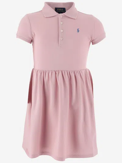 Polo Ralph Lauren Kids' Stretch Cotton Dress With Logo In Pink
