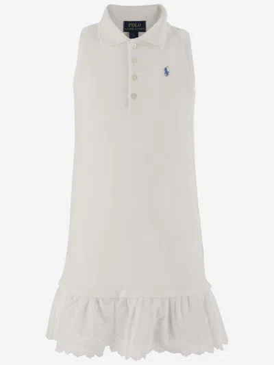 Polo Ralph Lauren Kids' Stretch Cotton Dress With Logo In White
