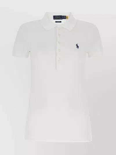 Polo Ralph Lauren Stretch Cotton Piquet Polo Shirt With Ribbed Collar In White
