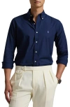 Polo Ralph Lauren Blue Shirt With Button-down Collar And Pony Embroidery On The Front In Newport Navy