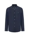 Polo Ralph Lauren Navy Blue Stretch-cotton Button-down Shirt With Signature Motif