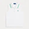 Polo Ralph Lauren Kids' Stretch Mesh Half-zip Boxy Polo Shirt In White,plato Green