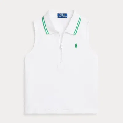 Polo Ralph Lauren Kids' Stretch Mesh Half-zip Boxy Polo Shirt In White,plato Green