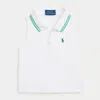 Polo Ralph Lauren Kids' Stretch Mesh Half-zip Boxy Polo Shirt In White/plato Green