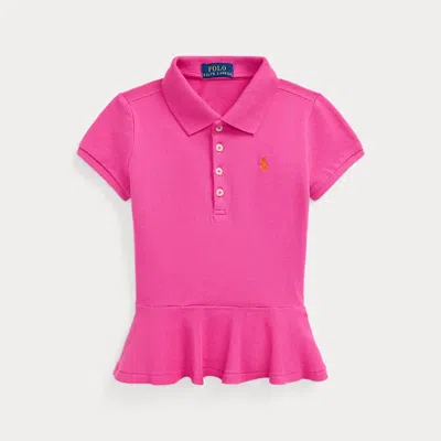 Polo Ralph Lauren Kids' Stretch Mesh Peplum Polo Shirt In Belmont Pink/dusk