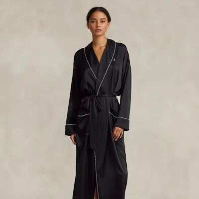 Polo Ralph Lauren Stretch Silk Bath Dressing Gown In Black