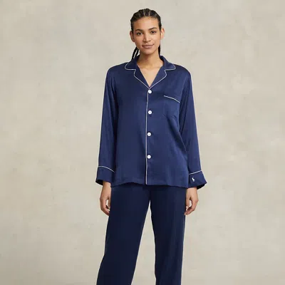 Polo Ralph Lauren Stretch Silk Long-sleeve Pyjama Set In Blue