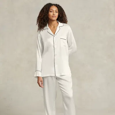 Polo Ralph Lauren Stretch Silk Long-sleeve Pyjama Set In White Cloud