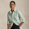 Polo Ralph Lauren Stretch Slim Fit Striped Oxford Shirt In White Green