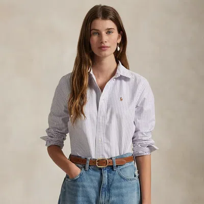 Polo Ralph Lauren Stretch Slim Fit Striped Oxford Shirt In White Purple