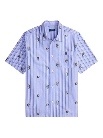 Polo Ralph Lauren Mens Polo Black Aopp Striped Short-sleeve Cotton Shirt Xl In Blue