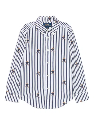 Polo Ralph Lauren Kids' Stripe Bear Shirt In Blue