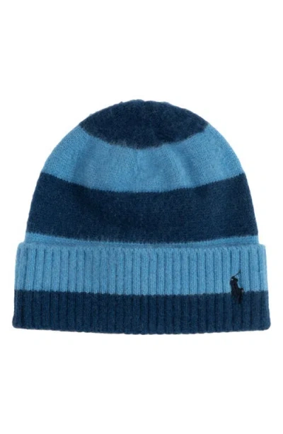 Polo Ralph Lauren Stripe Brushed Wool Beanie In Blue