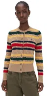 Polo Ralph Lauren Striped Cable Knit Cardigan With Ribbed Cuffs And Hem In Multi