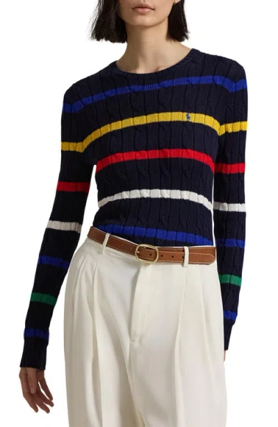 Polo Ralph Lauren Stripe Cable Stitch Cotton Sweater In Navy Multi