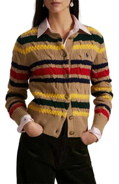 POLO RALPH LAUREN POLO RALPH LAUREN STRIPE CABLE STITCH WOOL & CASHMERE CARDIGAN