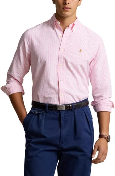 Polo Ralph Lauren Slim Fit Hopsack Cotton Shirt With Button-down Collar In Pink