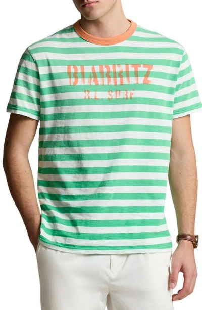 Polo Ralph Lauren Stripe Cotton Graphic T-shirt In Summer Emerald Multi