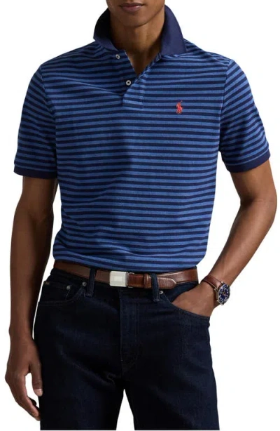 Polo Ralph Lauren Stripe Cotton Piqué Polo In Blue