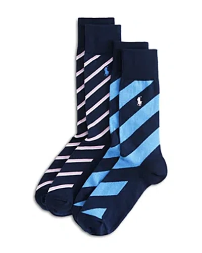 Polo Ralph Lauren Stripe Crew Dress Socks, Pack Of 2 In Blue