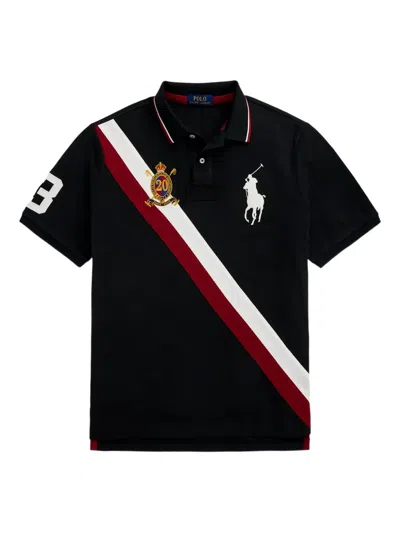 Polo Ralph Lauren Stripe-detail Logo-detail Polo Shirt In Black