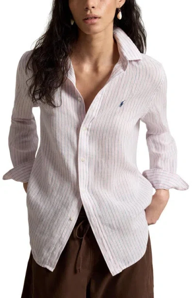 Polo Ralph Lauren Stripe Linen Button-up Shirt In Pink