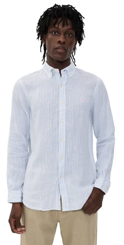 Polo Ralph Lauren Stripe Linen Shirt White Blue