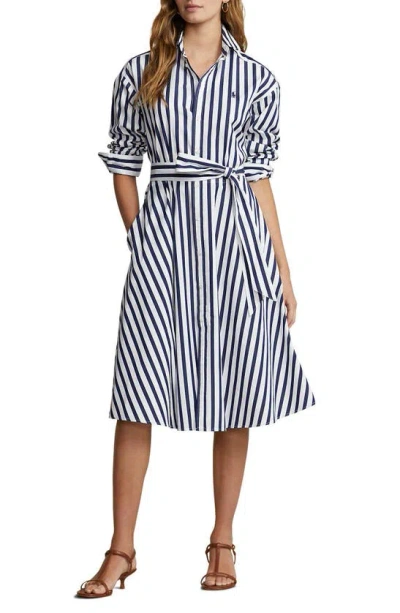 POLO RALPH LAUREN POLO RALPH LAUREN STRIPE LONG SLEEVE COTTON SHIRTDRESS