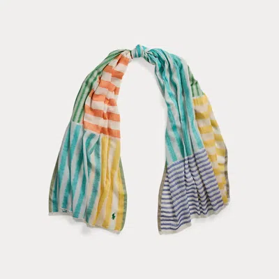 Polo Ralph Lauren Stripe-patchwork Fringe Cotton Scarf In Multi