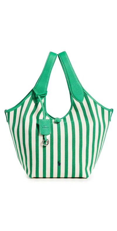 Polo Ralph Lauren Medium Striped Polo Play Tote Bag In Green