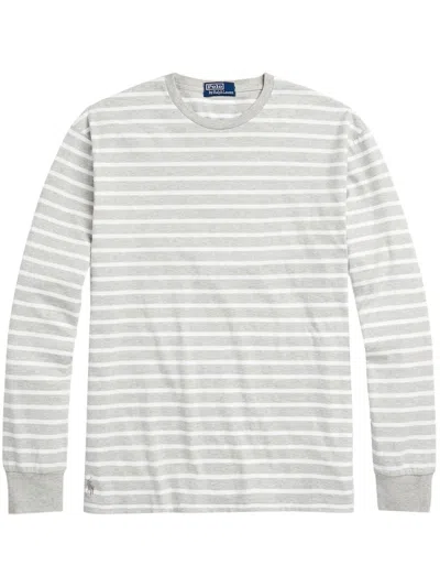 Polo Ralph Lauren Stripe-print Cotton T-shirt In Grey