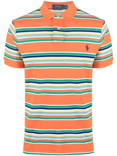 Polo Ralph Lauren Stripe-print Short-sleeved Polo Shirt In Orange